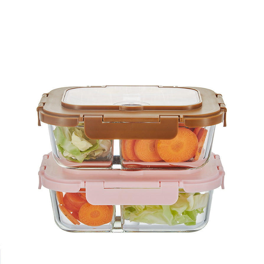 Glass Meal Prep Containers 2 Compartments,Glass Food Storage Containers with Lids,Airtight Lunch Bento Boxes,Microwave,Oven,Freezer and Dishwasher Safe