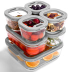 7-Pack Glass food storage container with silicone glass lid, includes gas valve, BPA-free, leak-proof food container（Grey）