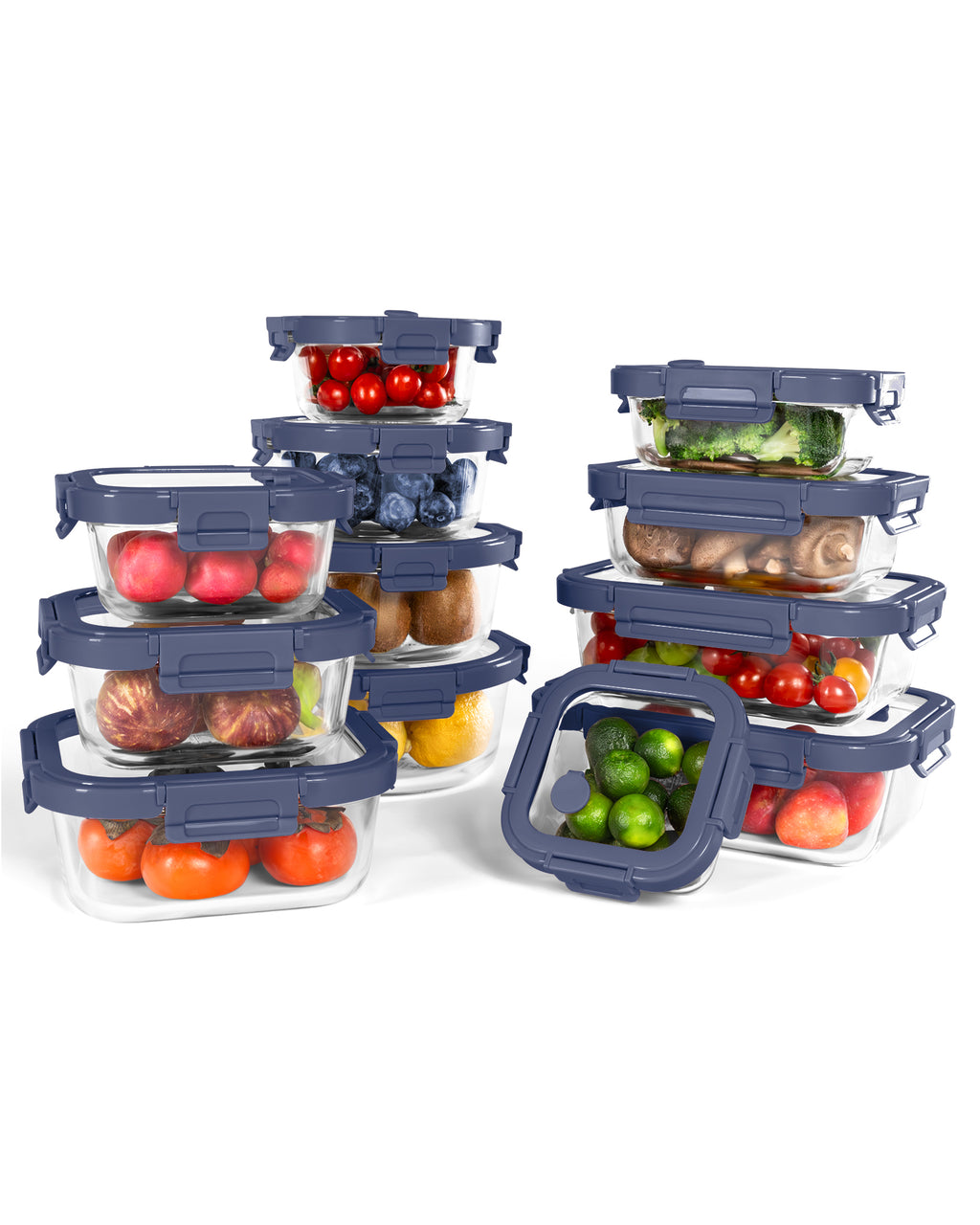 12-Pack Containers Glass Containers with Glass Lids BPA Free, Leak Proof Food Container（Blue）