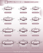 12-Pack Containers Glass Containers with Glass Lids BPA Free, Leak Proof Food Container（Pink）
