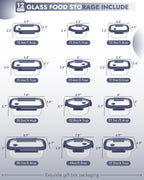 12-Pack Containers Glass Containers with Glass Lids BPA Free, Leak Proof Food Container（Blue）