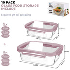 10-Pack Containers Glass Containers with Glass Lids BPA Free, Leak Proof Food Container（Pink）