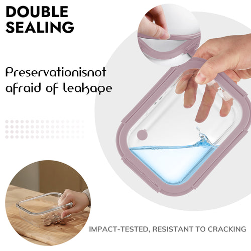 10-Pack Containers Glass Containers with Glass Lids BPA Free, Leak Proof Food Container（Pink）