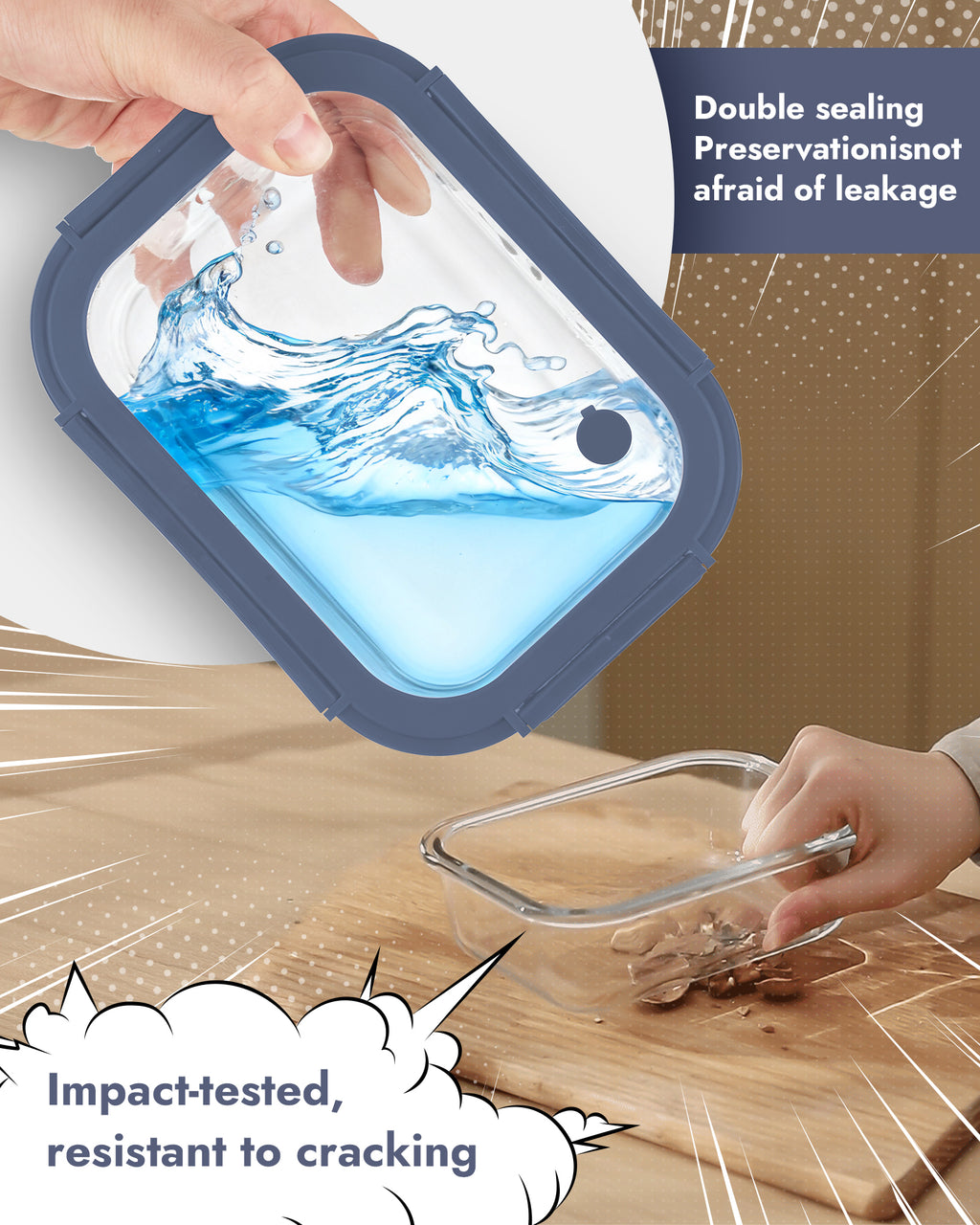 12-Pack Containers Glass Containers with Glass Lids BPA Free, Leak Proof Food Container（Blue）
