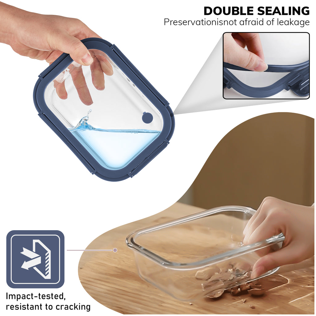 5-Pack Food Storage Containers Glass Containers with Lids BPA Free, Leak Proof Food Container（Blue）