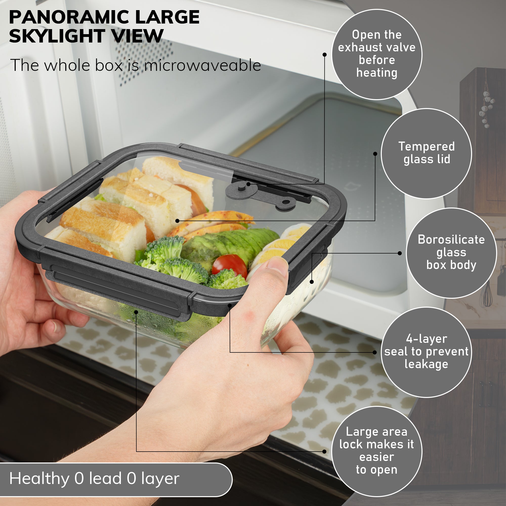 2-Pack Glass Meal Prep Containers,GlassFood Storage Containers with Glass Lids, Sealed Lunch Boxes, Safe for Microwave, Oven, Refrigerator, and Dishwasher（Grey）