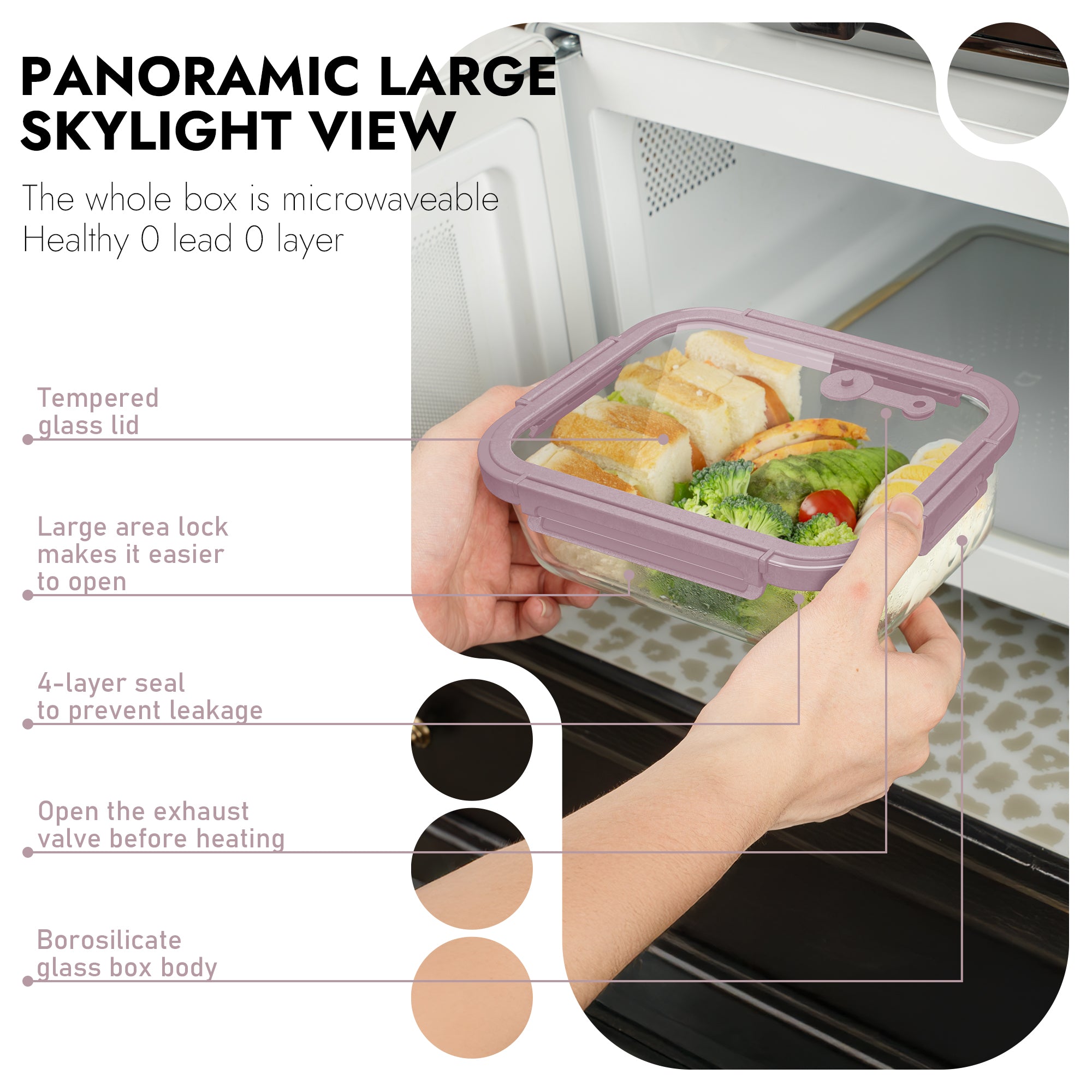 10-Pack Containers Glass Containers with Glass Lids BPA Free, Leak Proof Food Container（Pink）