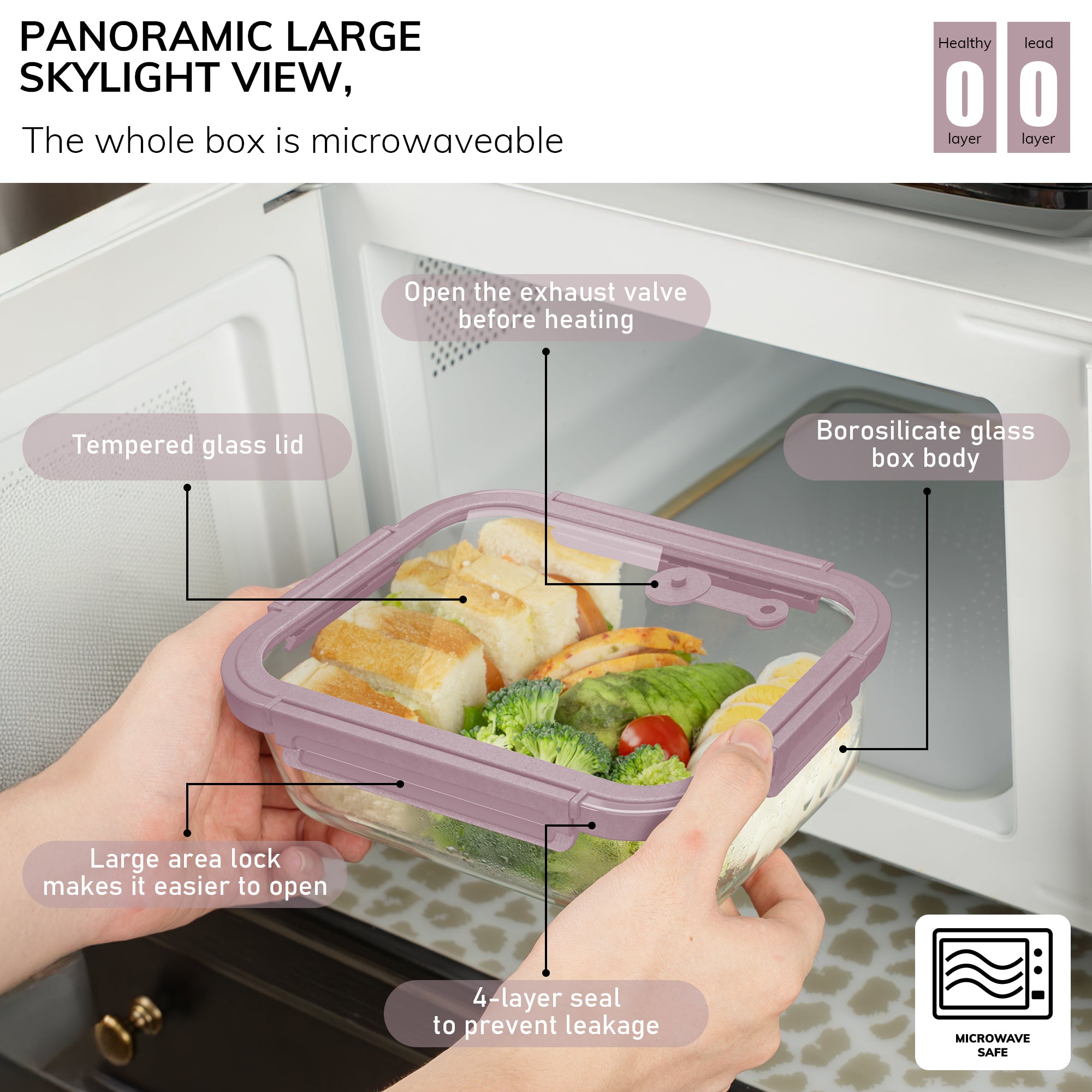 5-Pack Food Storage Containers Glass Containers with Lids BPA Free, Leak Proof Food Container（Pink）