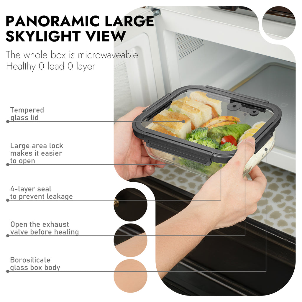 10-Pack Containers Glass Containers with Glass Lids BPA Free, Leak Proof Food Container（Grey）