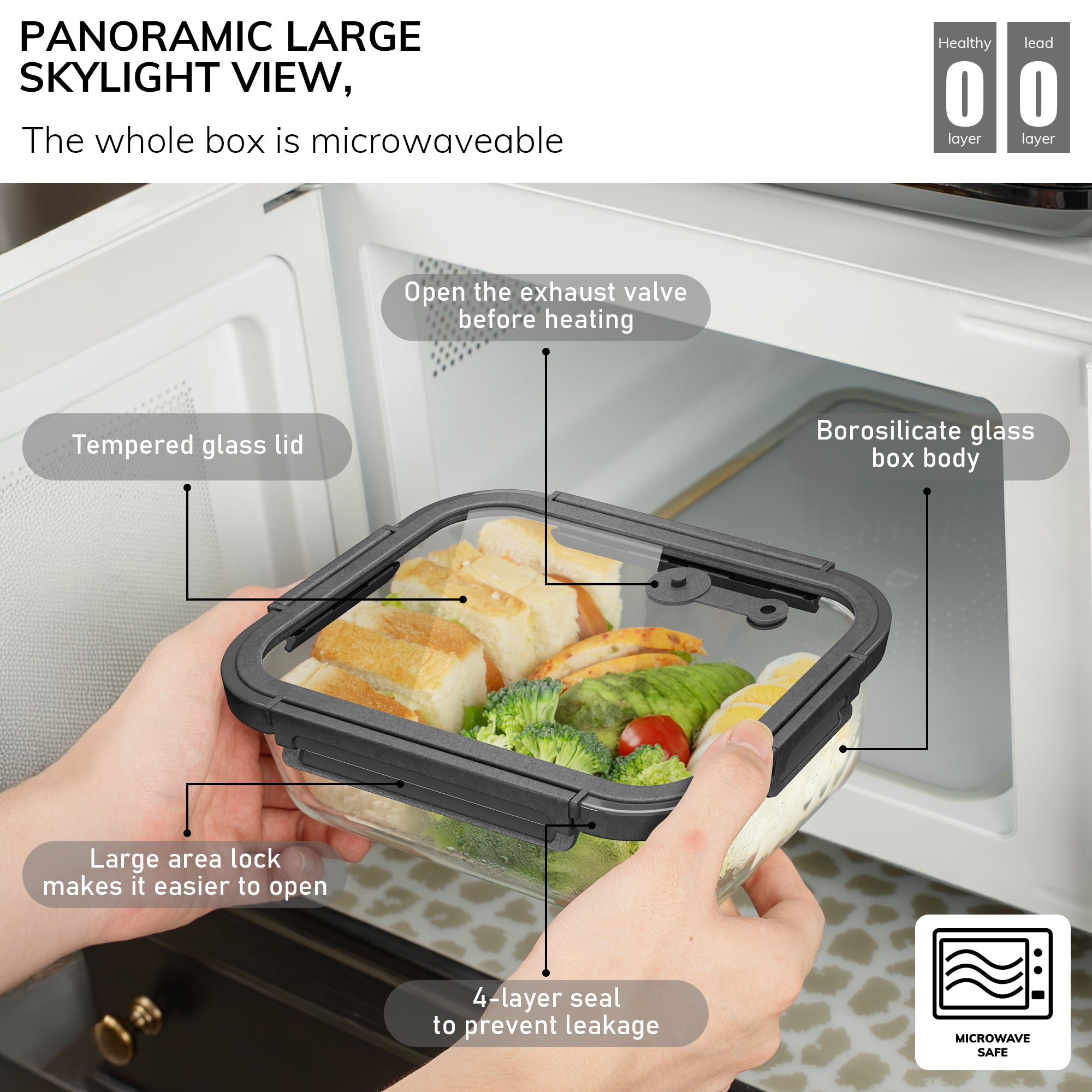 5-Pack Food Storage Containers Glass Containers with Lids BPA Free, Leak Proof Food Container（Grey）