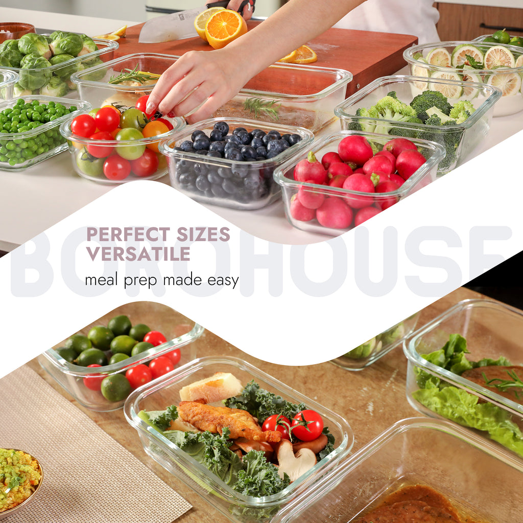 10-Pack Containers Glass Containers with Glass Lids BPA Free, Leak Proof Food Container（Grey）