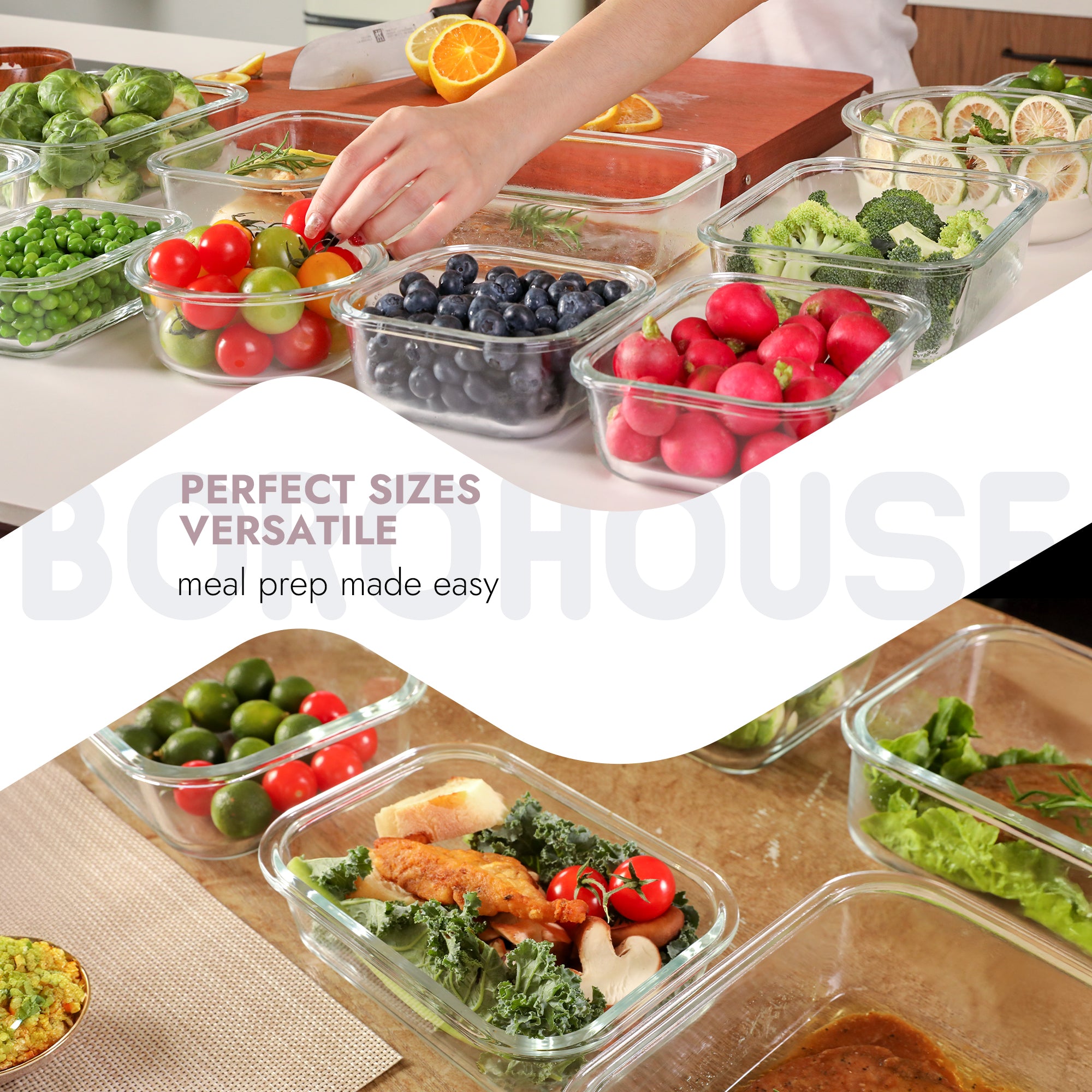 10-Pack Containers Glass Containers with Glass Lids BPA Free, Leak Proof Food Container（Grey）