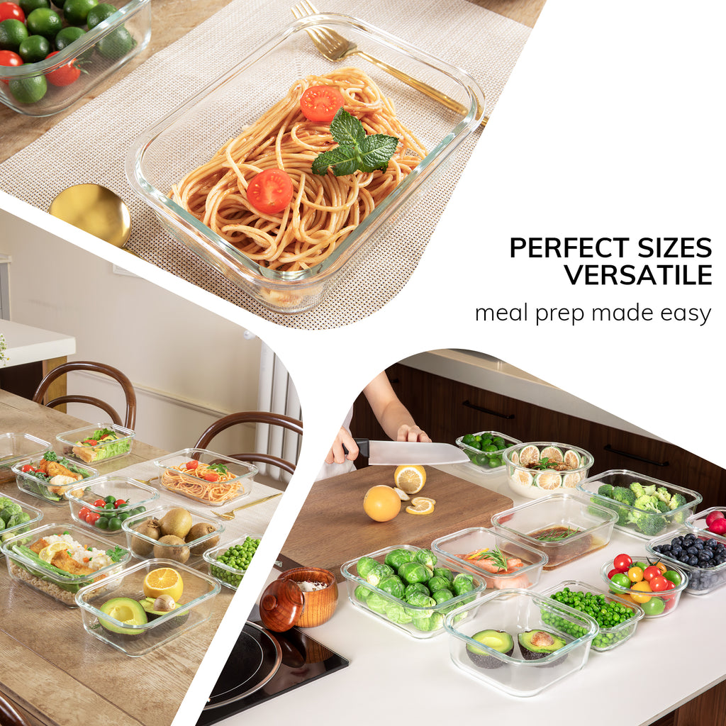 5-Pack Food Storage Containers Glass Containers with Lids BPA Free, Leak Proof Food Container（Grey）