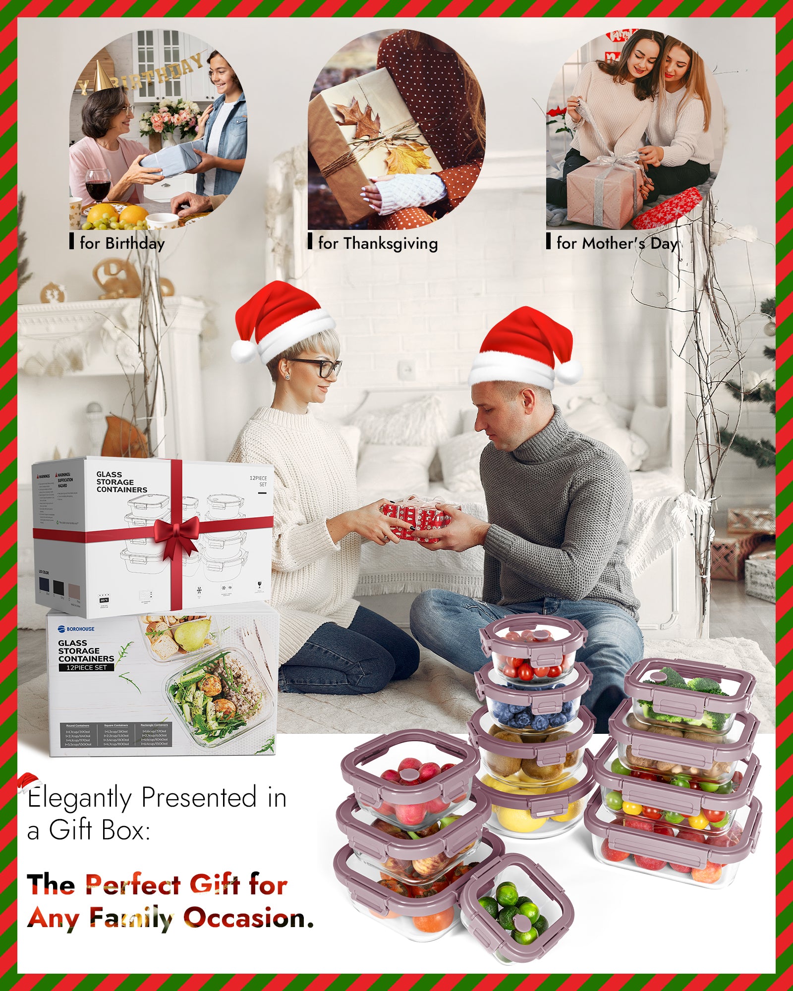 12-Pack Containers Glass Containers with Glass Lids BPA Free, Leak Proof Food Container（Pink）