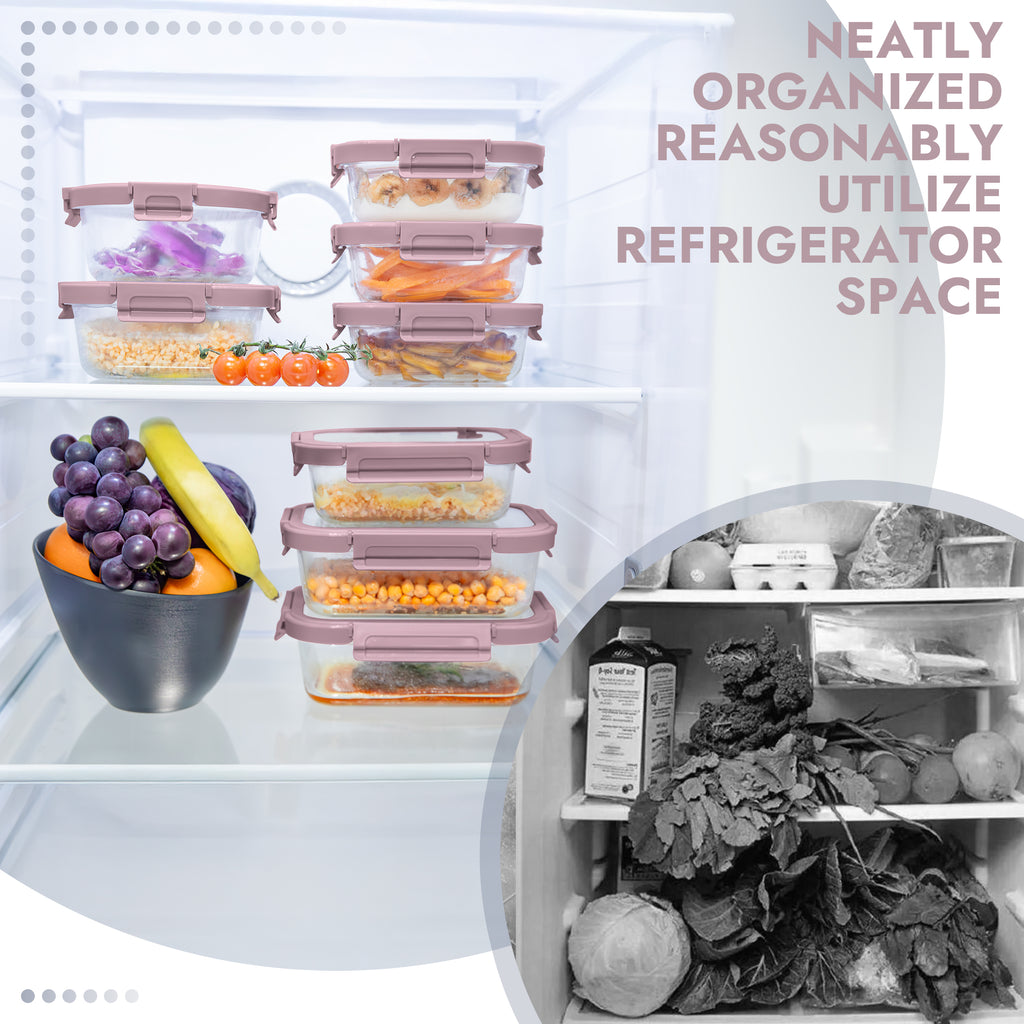 10-Pack Containers Glass Containers with Glass Lids BPA Free, Leak Proof Food Container（Pink）