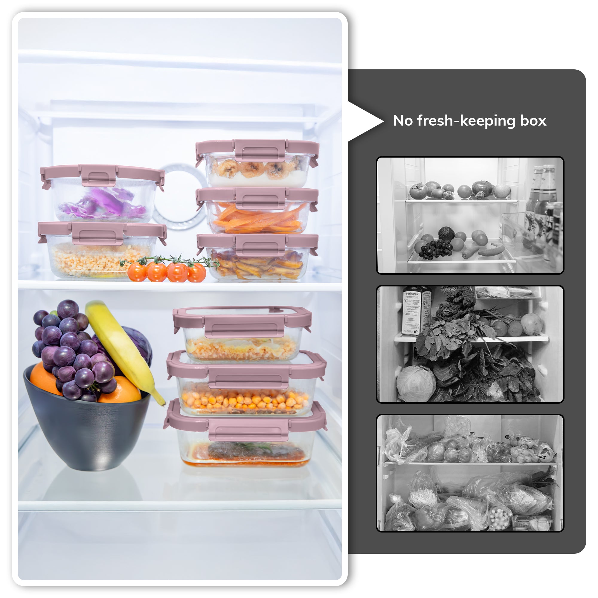 5-Pack Food Storage Containers Glass Containers with Lids BPA Free, Leak Proof Food Container（Pink）