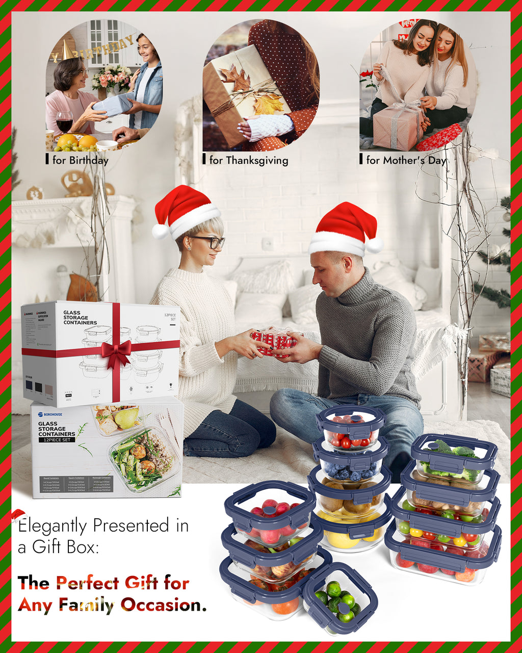 12-Pack Containers Glass Containers with Glass Lids BPA Free, Leak Proof Food Container（Blue）