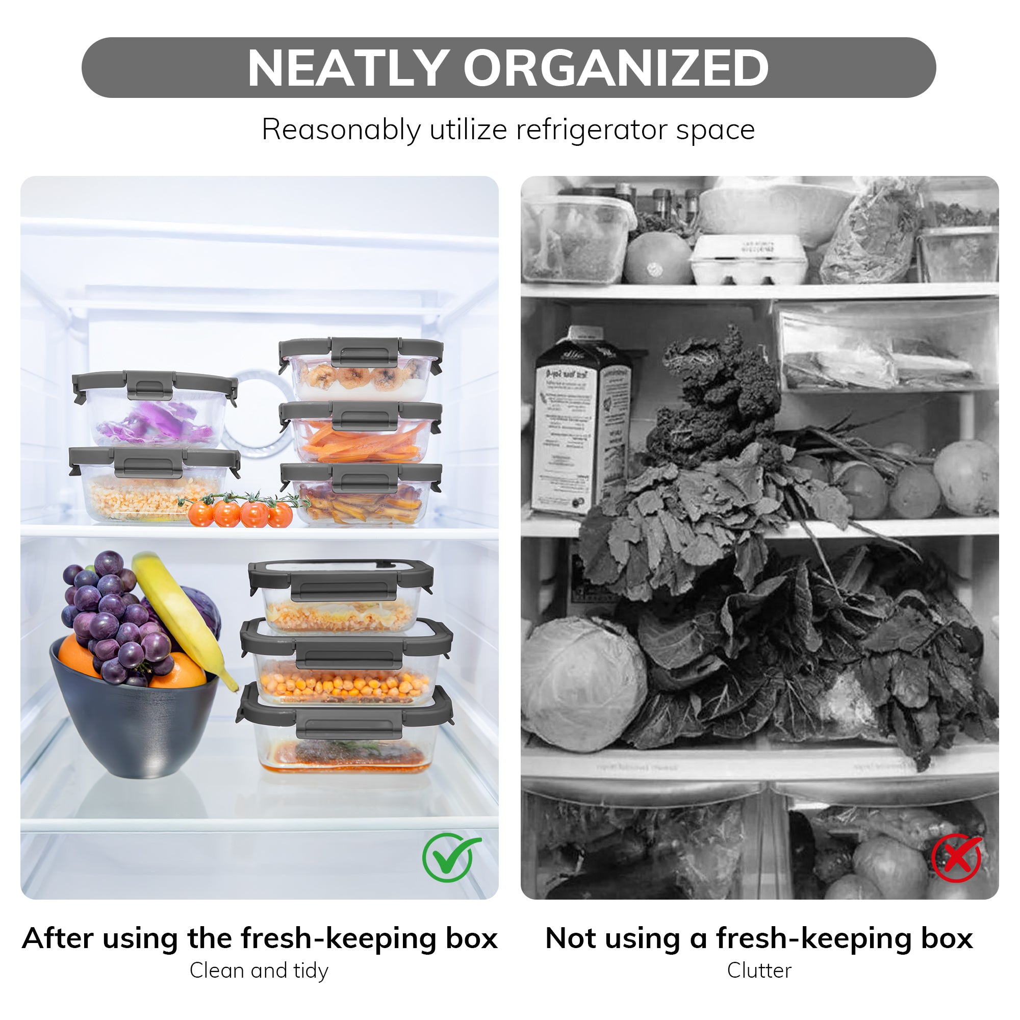 2-Pack Glass Meal Prep Containers,GlassFood Storage Containers with Glass Lids, Sealed Lunch Boxes, Safe for Microwave, Oven, Refrigerator, and Dishwasher（Grey）