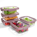5-Pack Food Storage Containers Glass Containers with Lids BPA Free, Leak Proof Food Container（Pink）