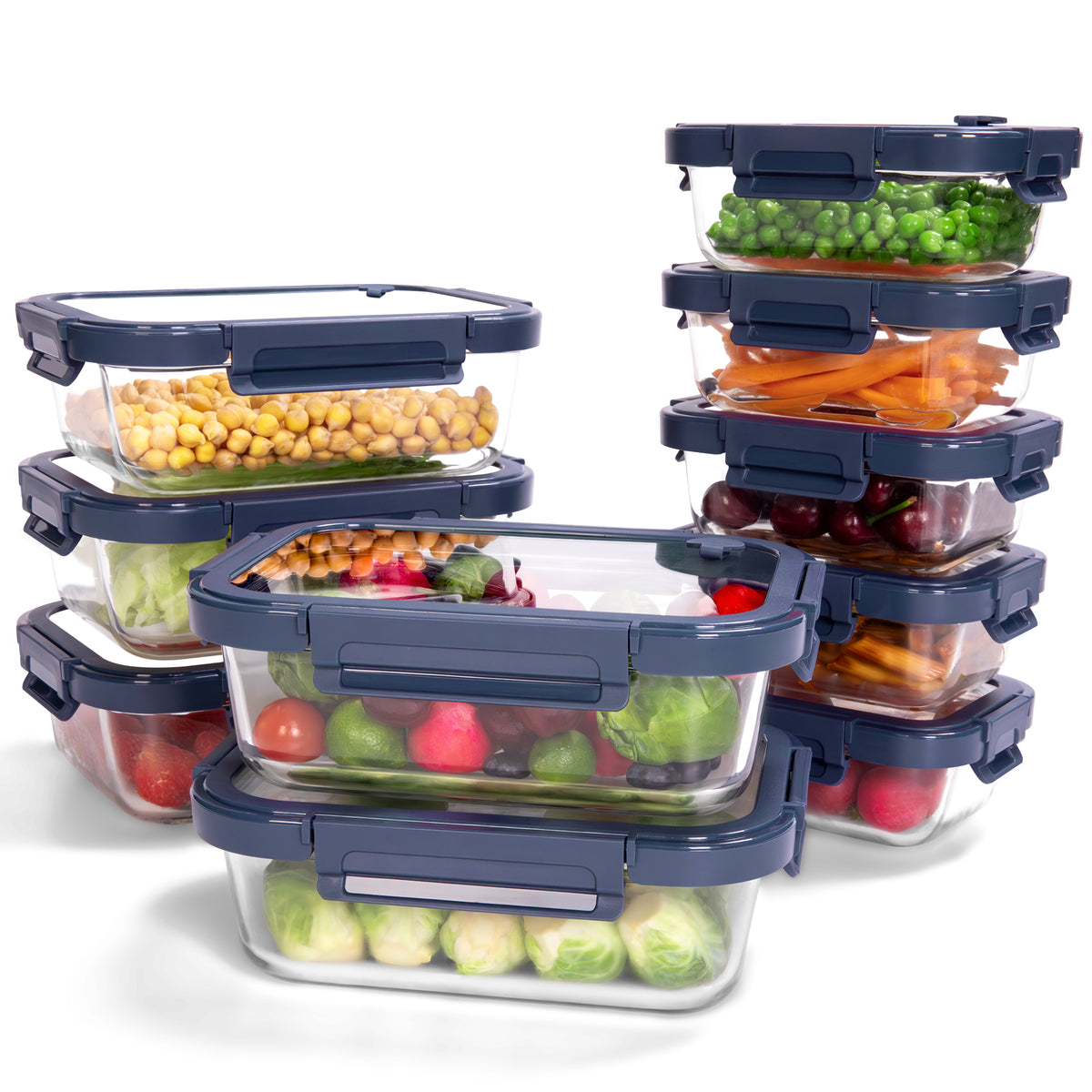 YASHE Glazen Containers Met Deksels, 12 Stuks Dikke En Duurzame Voedselcontainers Stapelbare Luchtdichte Maaltijdbereidingscontainers Bpa Vrije Voedselopslag Voor Magnetron Oven Vriezer 2928921406