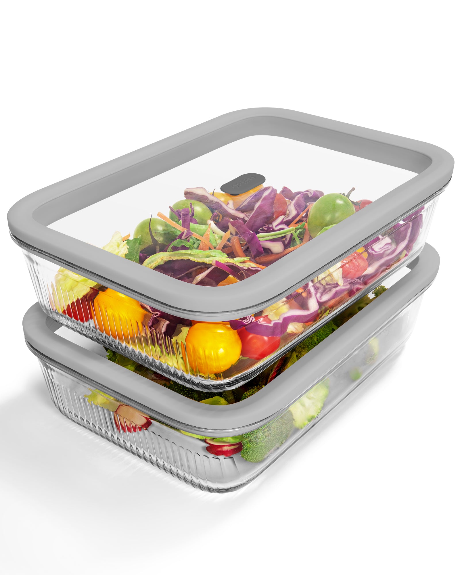 2 Pack Glass Food Storage Containers with Tempered Glass Lids & Steam Valve, 74oz(9.3 Cup) Airtight Leak-Proof Meal Prep Containers for Microwave/Oven/Freezer, Borosilicate Glass, Gift Box