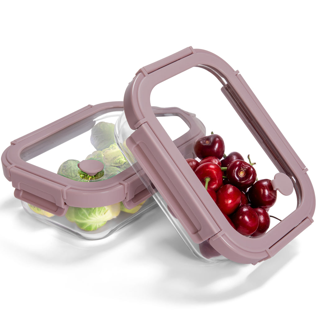 2-Pack Glass Meal Prep Containers,GlassFood Storage Containers with Glass Lids, Sealed Lunch Boxes, Safe for Microwave, Oven, Refrigerator, and Dishwasher（Pink）
