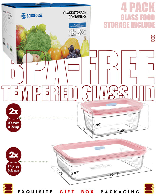 37oz Glass-Lid Container · 4-Pack| Pink