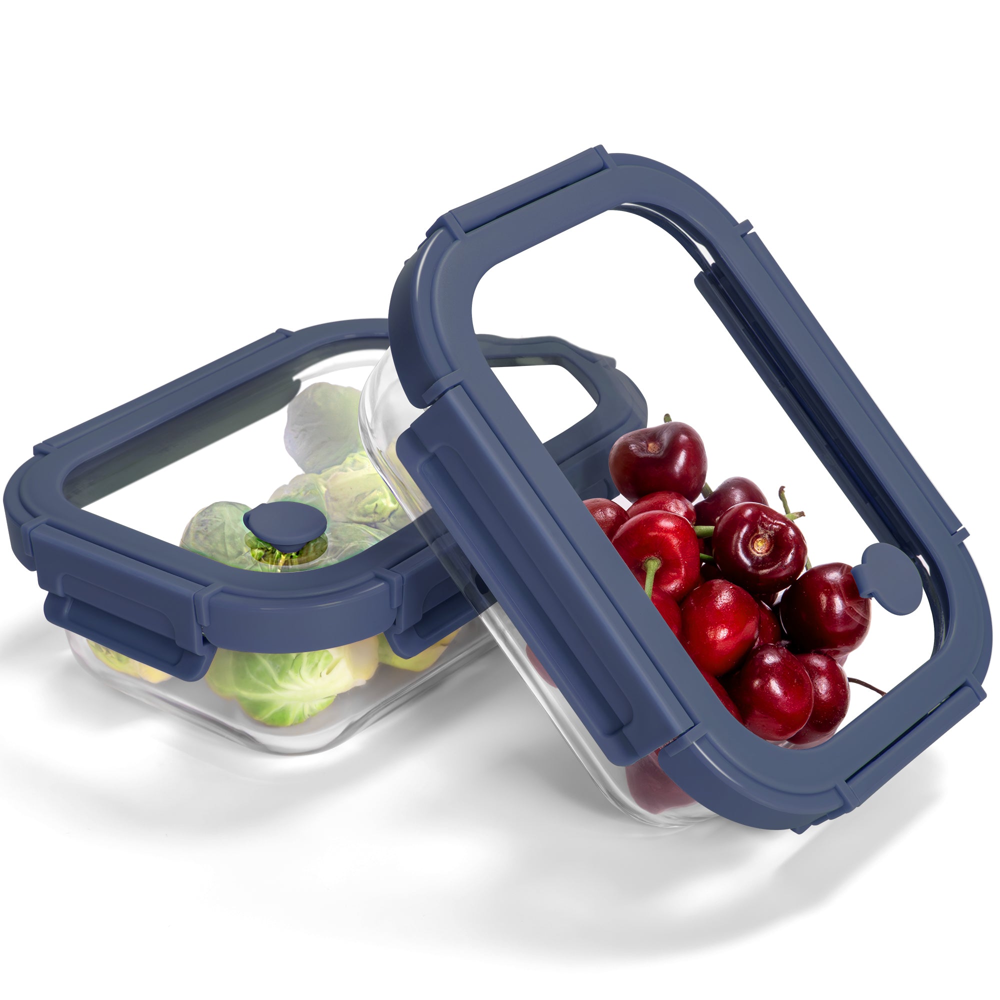 2-Pack Glass Meal Prep Containers,GlassFood Storage Containers with Glass Lids, Sealed Lunch Boxes, Safe for Microwave, Oven, Refrigerator, and Dishwasher (Blue)