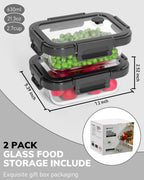 2-Pack Food Storage Containers Glass Containers with Lids BPA Free, Leak Proof Food Container（Gray）