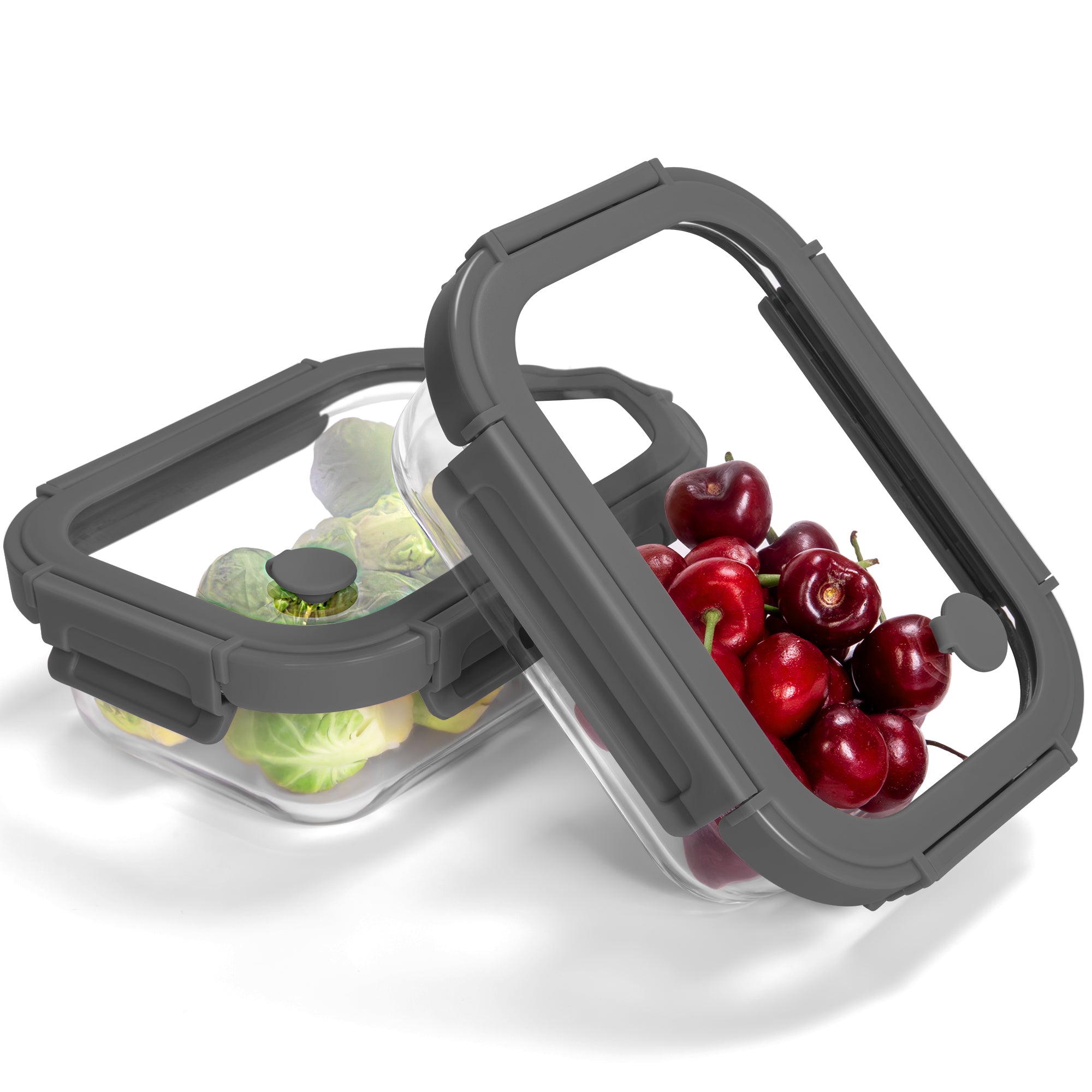 2-Pack Glass Meal Prep Containers,GlassFood Storage Containers with Glass Lids, Sealed Lunch Boxes, Safe for Microwave, Oven, Refrigerator, and Dishwasher（Grey）