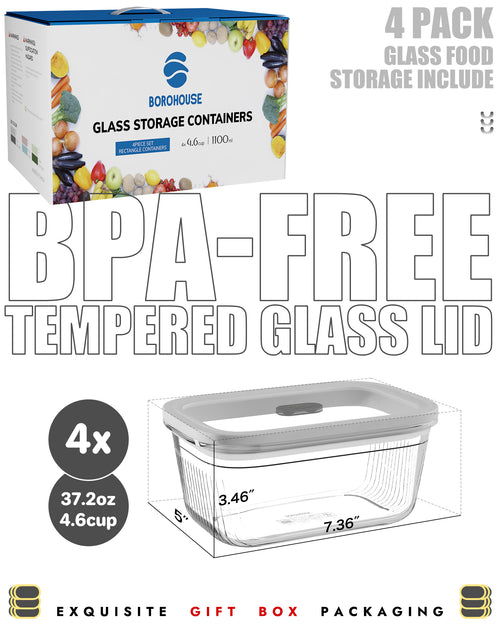 37oz Glass-Lid Container · 4-Pack |Gray