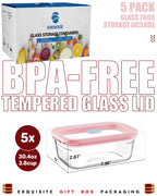 4-Pack Glass Food Storage Containers with Tempered Glass Lids, 4.6 Cup (37.2oz) Airtight, Oven & Microwave Safe (-4°F~950°F), Leakproof Meal Prep & Lunch Containers（Pink）