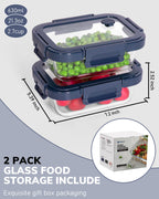 2-Pack Food Storage Containers Glass Containers with Lids BPA Free, Leak Proof Food Container（Blue）