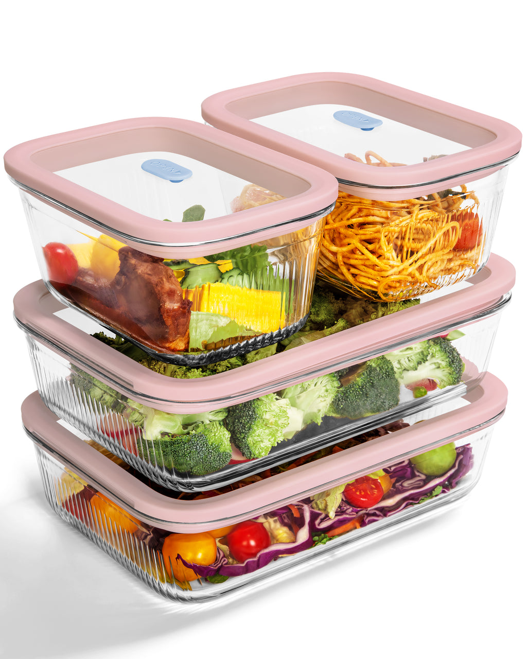 4-Pack Glass Food Storage Containers with Tempered Glass Lids & Steam Valve | 2×4.6 Cup + 2×9.3 Cup Borosilicate Glass Meal Prep Set | Airtight Leak Proof | Freezer to Oven Safe |