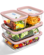 4-Pack Glass Food Storage Containers with Tempered Glass Lids & Steam Valve | 2×4.6 Cup + 2×9.3 Cup Borosilicate Glass Meal Prep Set | Airtight Leak Proof | Freezer to Oven Safe |