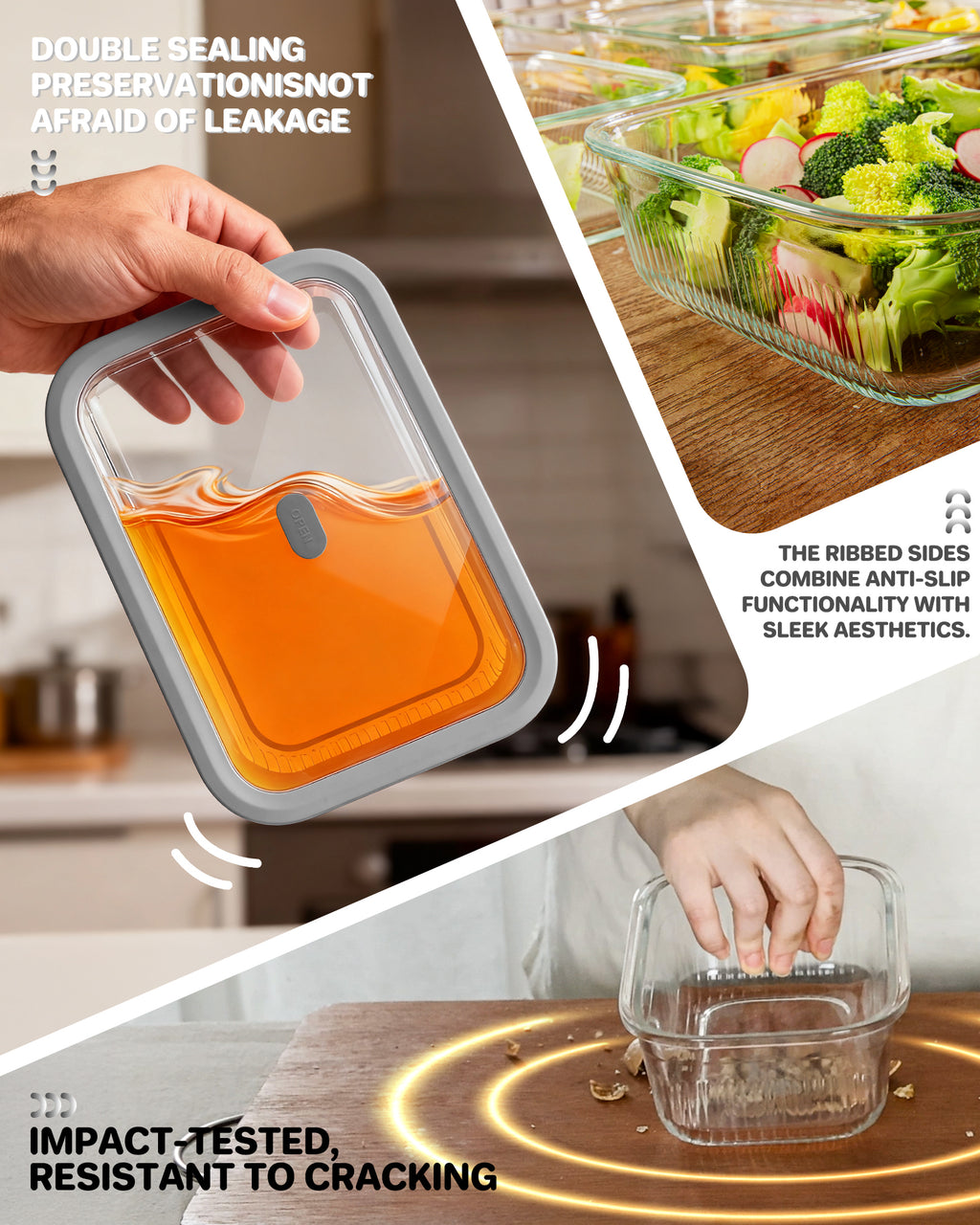 4-Pack Glass Food Storage Containers with Tempered Glass Lids, 2x 4.7 Cup & 2x 9.3 Cup, Airtight, Oven & Microwave Safe Borosilicate Glass (-4°F to 950°F)