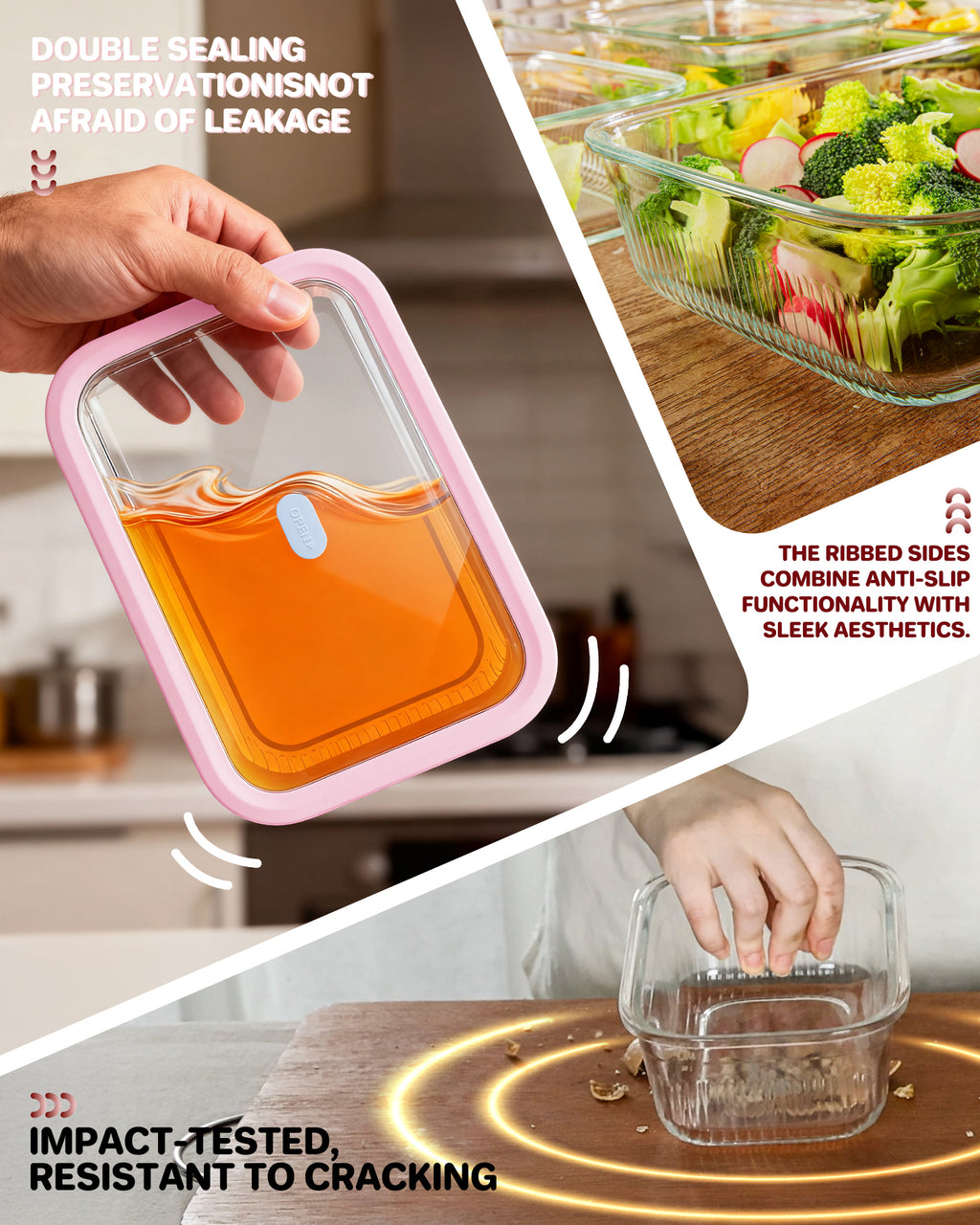 2 Pack Glass Food Storage Containers with Tempered Glass Lids & Steam Valve, 74oz(9.3 Cup) Airtight Leak-Proof Meal Prep Containers for Microwave/Oven/Freezer, Borosilicate Glass, Gift Box(Pink)