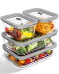 4-Pack Glass Food Storage Containers with Tempered Glass Lids, 2x 4.7 Cup & 2x 9.3 Cup, Airtight, Oven & Microwave Safe Borosilicate Glass (-4°F to 950°F) Grey