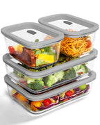 4-Pack Glass Food Storage Containers with Tempered Glass Lids, 2x 4.7 Cup & 2x 9.3 Cup, Airtight, Oven & Microwave Safe Borosilicate Glass (-4°F to 950°F)