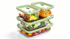 4-Pack Glass Container Set (2x 4.6 Cup & 2x 9.3 Cup), Ultimate Food Storage & Meal Prep with Easy-Open Valve, Tempered Glass Lids, Leakproof, Freezer to Oven Safe（Green）