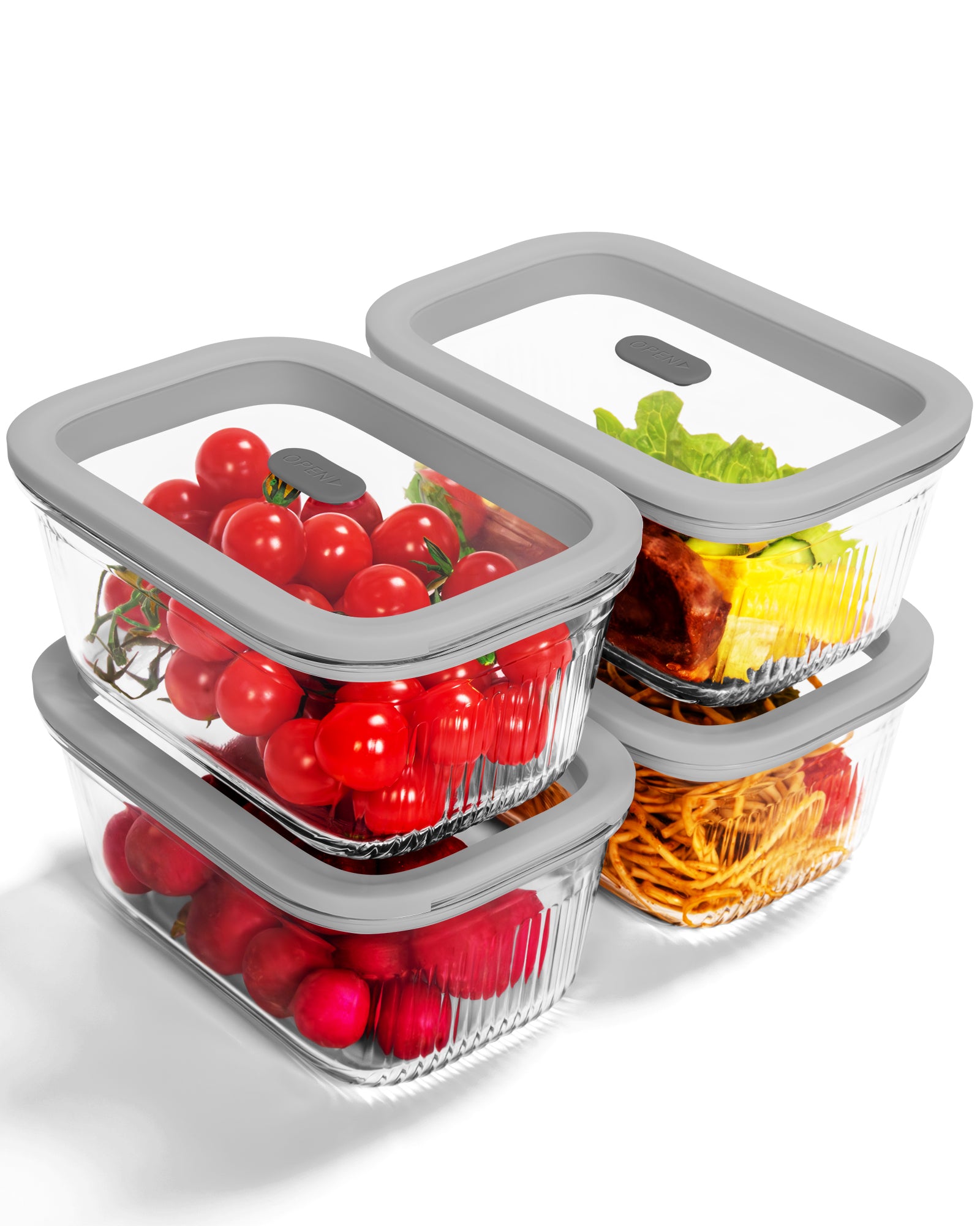 4-Pack Glass Food Storage Containers with Tempered Glass Lids, 4.6 Cup (37.2oz) Airtight, Oven & Microwave Safe (-4°F~950°F), Leakproof Meal Prep & Lunch Containers