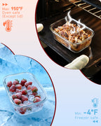 4-Pack Glass Food Storage Containers with Tempered Glass Lids, 4.6 Cup (37.2oz) Airtight, Oven & Microwave Safe (-4°F~950°F), Leakproof Meal Prep & Lunch Containers（Pink）