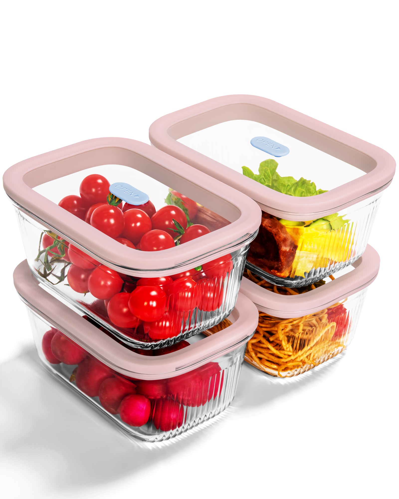 4-Pack Glass Food Storage Containers with Tempered Glass Lids, 4.6 Cup (37.2oz) Airtight, Oven & Microwave Safe (-4°F~950°F), Leakproof Meal Prep & Lunch Containers