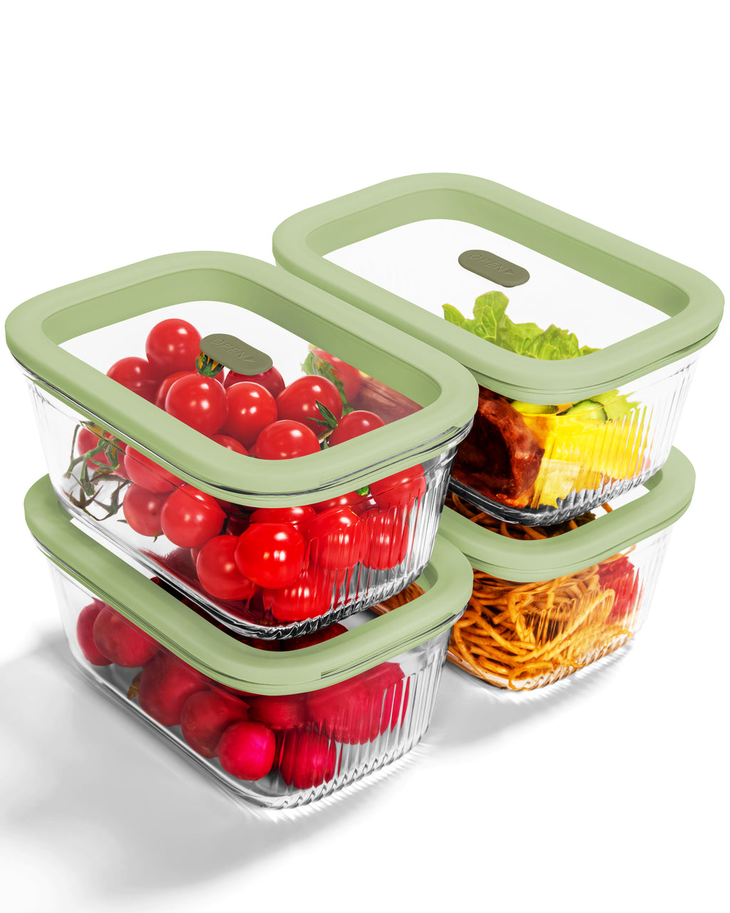 4-Pack Glass Food Storage Containers with Tempered Glass Lids, 4.6 Cup (37.2oz) Airtight, Oven & Microwave Safe (-4°F~950°F), Leakproof Meal Prep & Lunch Containers