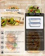2 Pack Glass Food Storage Containers with Tempered Glass Lids & Steam Valve, 74oz(9.3 Cup) Airtight Leak-Proof Meal Prep Containers for Microwave/Oven/Freezer, Borosilicate Glass, Gift Box