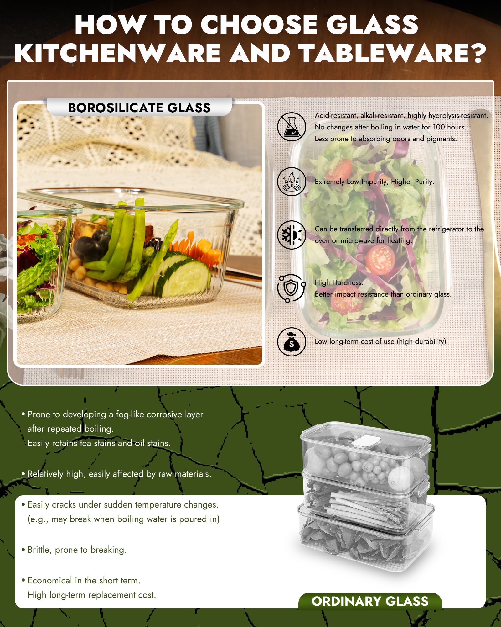 4-Pack Glass Food Storage Containers with Tempered Glass Lids, 4.6 Cup (37.2oz) Airtight, Oven & Microwave Safe (-4°F~950°F), Leakproof Meal Prep & Lunch Containers（Green）