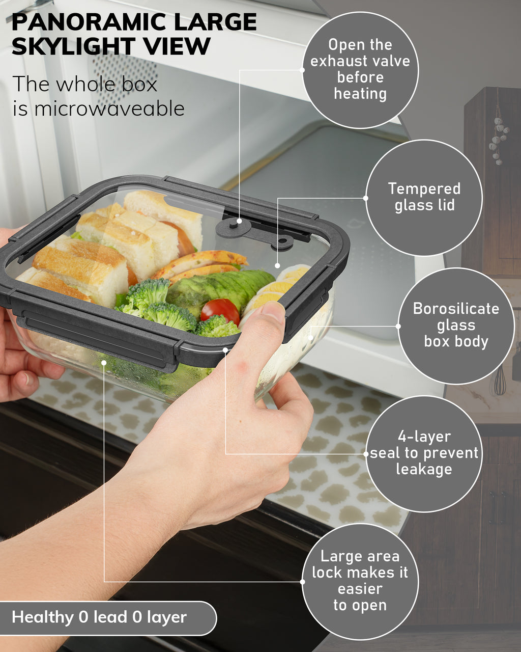 2-Pack Food Storage Containers Glass Containers with Lids BPA Free, Leak Proof Food Container（Gray）