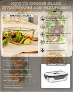 4-Pack Glass Food Storage Containers with Tempered Glass Lids, 2x 4.7 Cup & 2x 9.3 Cup, Airtight, Oven & Microwave Safe Borosilicate Glass (-4°F to 950°F)