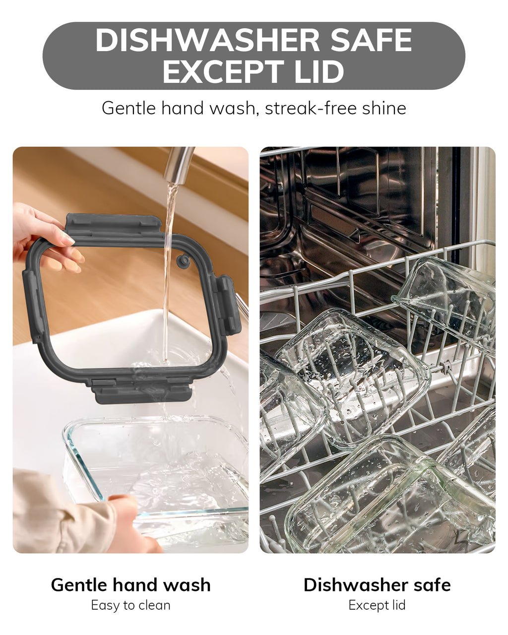 2-Pack Food Storage Containers Glass Containers with Lids BPA Free, Leak Proof Food Container（Gray）