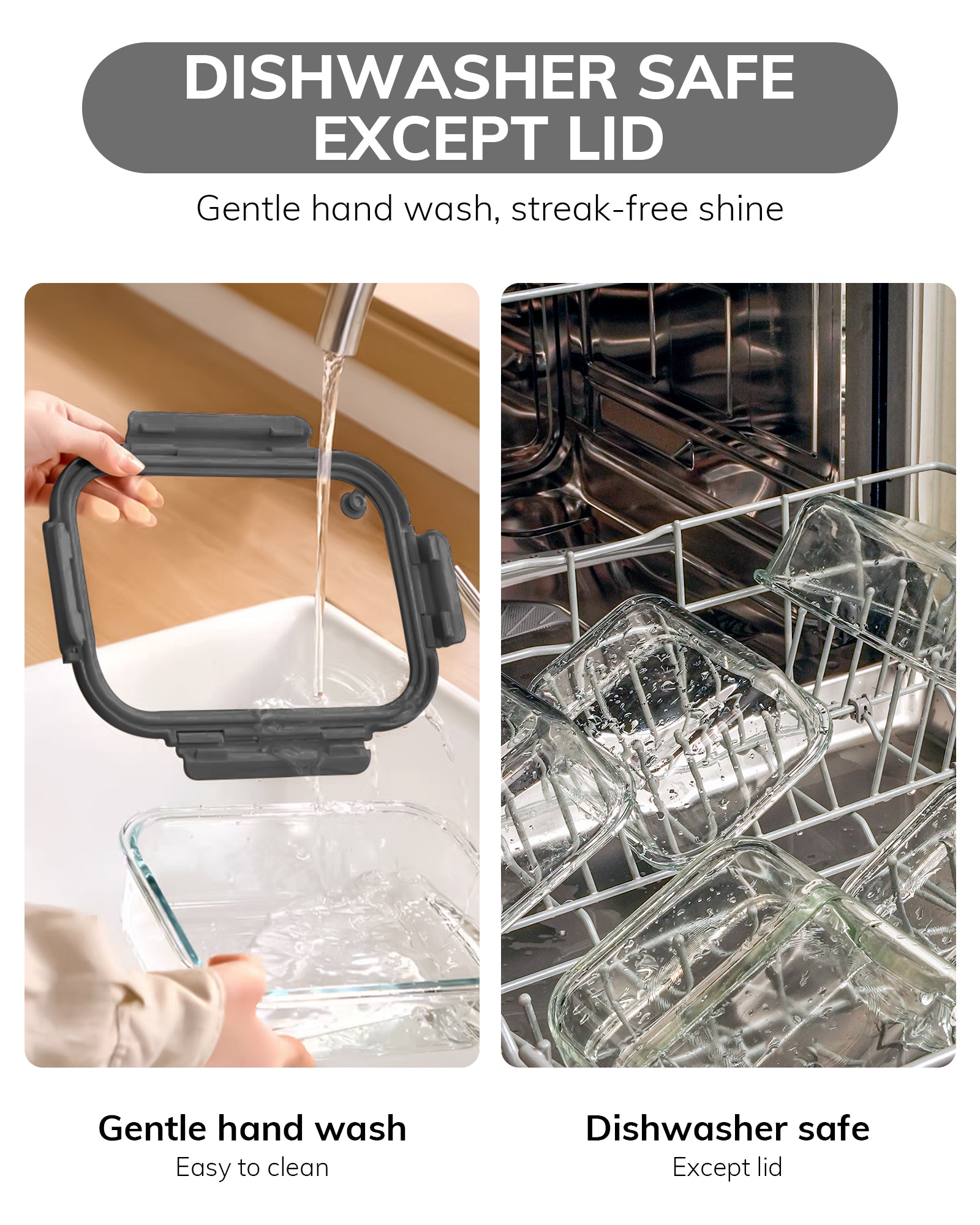 2-Pack Food Storage Containers Glass Containers with Lids BPA Free, Leak Proof Food Container（Gray）